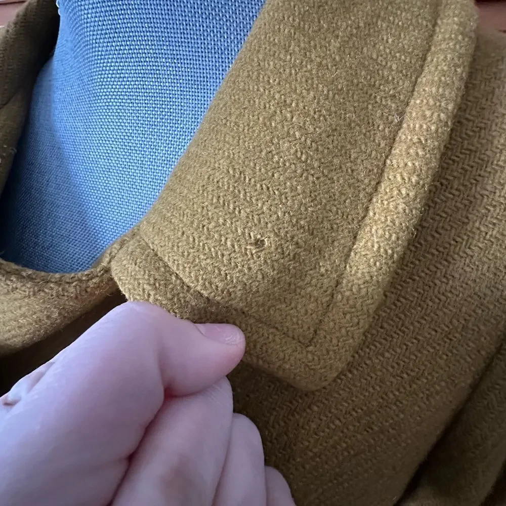 Vintage 1960s Mustard Double-Breasted Trench Coat Satin Lined Wool